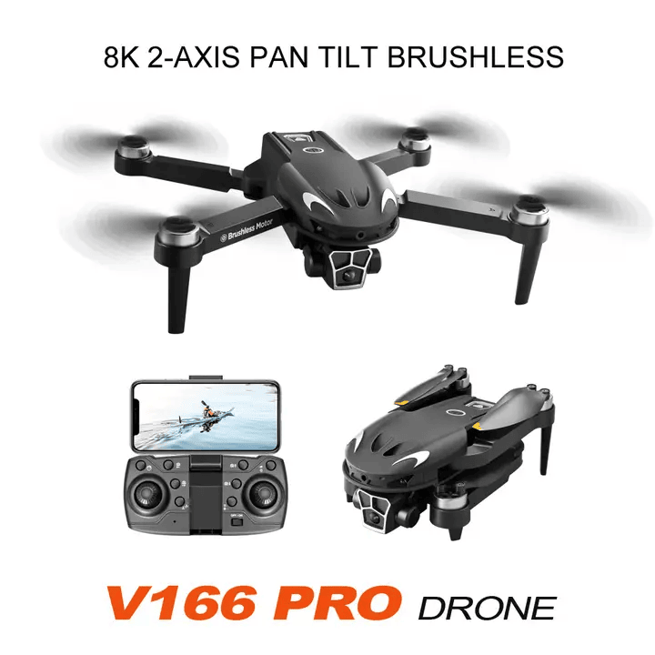 تصویر کوادکوپتر V166 Pro دوربیندار با گیمبال و موتور براشلس – مناسب تصویربرداری هوایی و پرواز دقیق