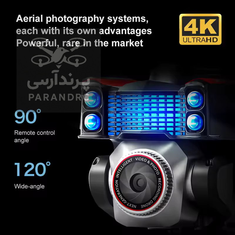 کوادکوپتر k17 max با دوربین 4k ultra hd قابلیت تغییر زاویه دوربین تا ۹۰ درجه از روی کنترل و زاویه دید ۱۲۰ درجه