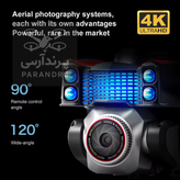 کوادکوپتر k17 max با دوربین 4k ultra hd قابلیت تغییر زاویه دوربین تا ۹۰ درجه از روی کنترل و زاویه دید ۱۲۰ درجه