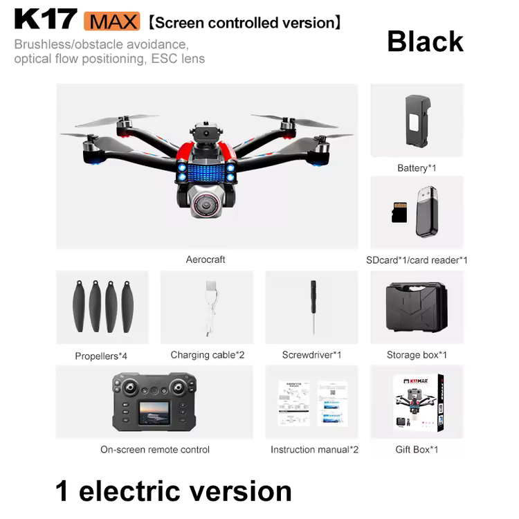 کوادکوپتر k17 max پکیج دستگاه در رنگ مشکی