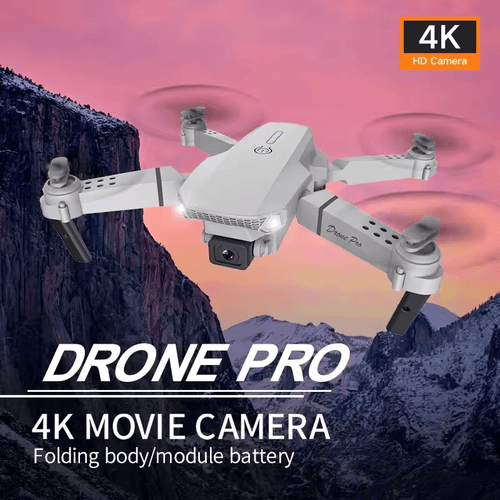 کوادکوپتر E88 pro با دوربین 4k در حال پرواز بر فراز کوهستان
