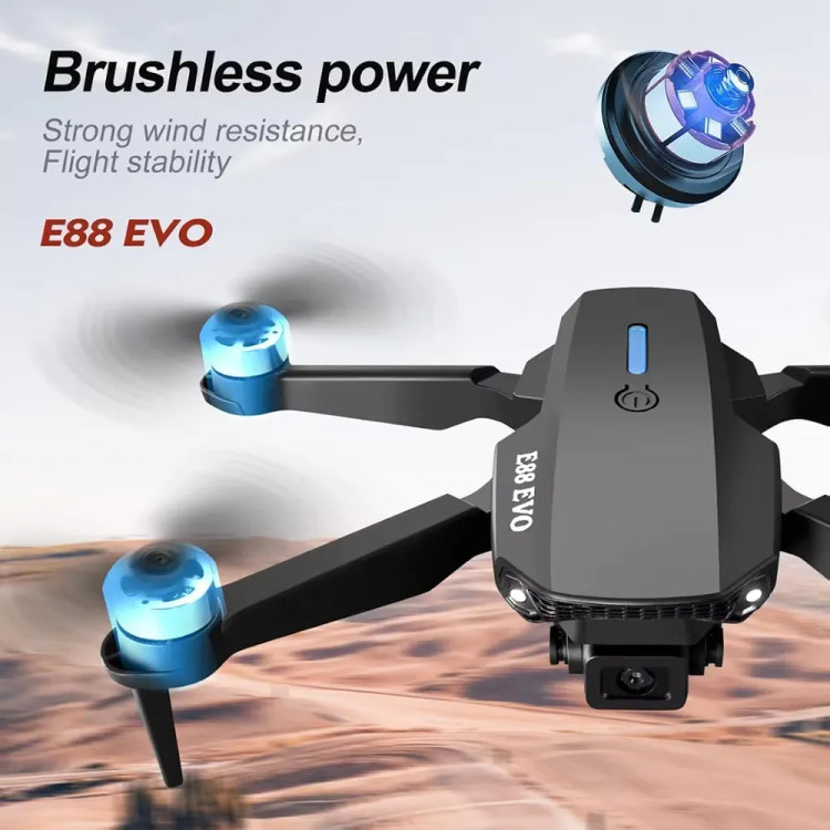 کوادکوپتر E88 EVO دوربین دار تاشو (موتور براشلس)