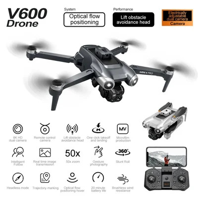 کوادکوپتر تاشو V600 Pro طرح Mini 4 Pro موتور براشلس و سنسور لیزری
