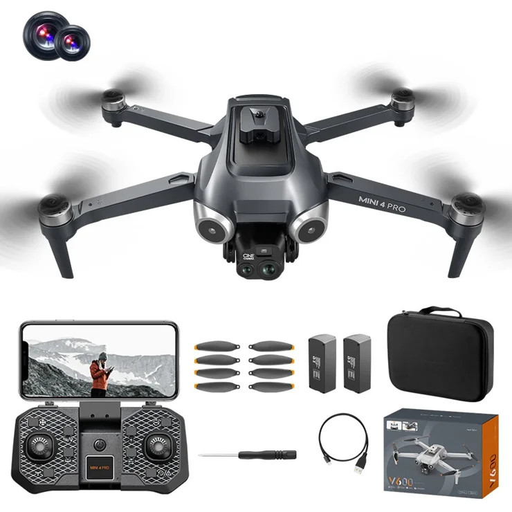 کوادکوپتر تاشو V600 Pro طرح Mini 4 Pro موتور براشلس و سنسور لیزری